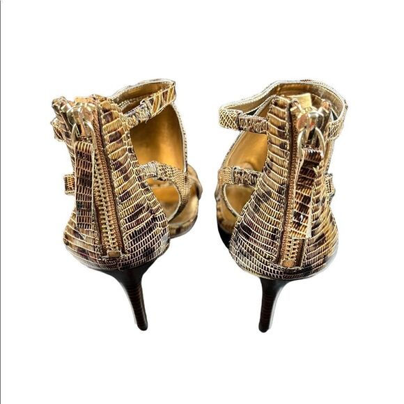 NWOT Nine West Shiny Embossed Leopard Leather Open Toe Stiletto Size 9 - Picture 5 of 11